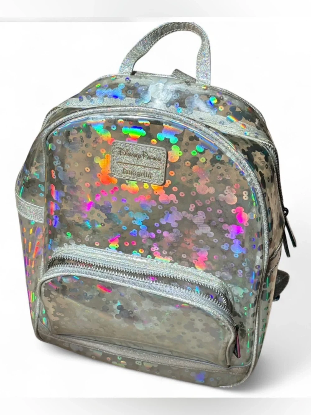 Disney Parks Loungefly Small Backpack Holographic Mickey Confetti Clear Glitter